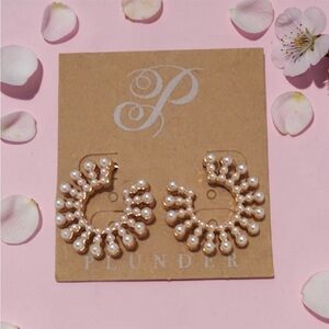 Plunder Gold Pearl Halo Hoop Earrings - Cream Pearls (NIP)